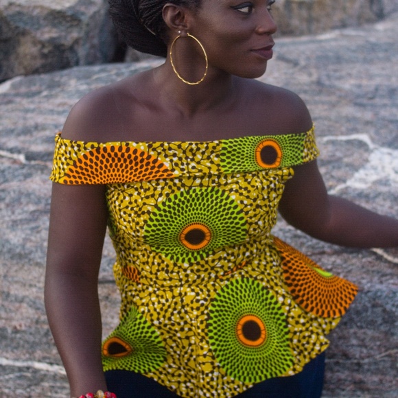 Top Only - African Ankara Woman Peplum Top - Picture 3 of 8
